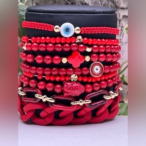 Evening Red Trendy Beaded Bracelet Set - Stylish Fashionable Bead Bracelets